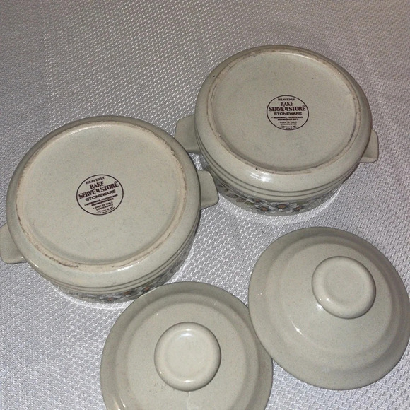 Heavenly baking dishes serve store stoneware vintage kitchen cook ivory flowers - Picture 3 of 5